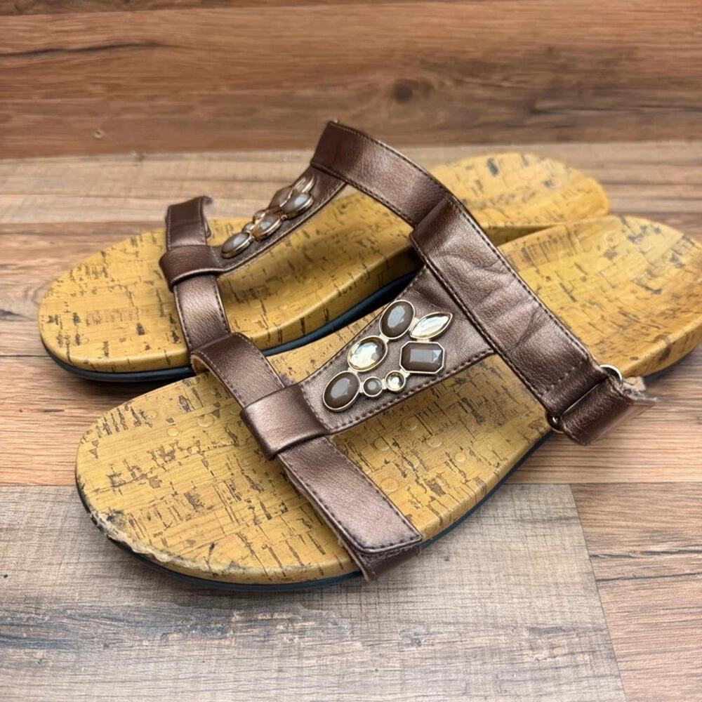 Vionic Viviana Womens Size 11 Bronze Jeweled T Strap Orthotic Arch Sandals